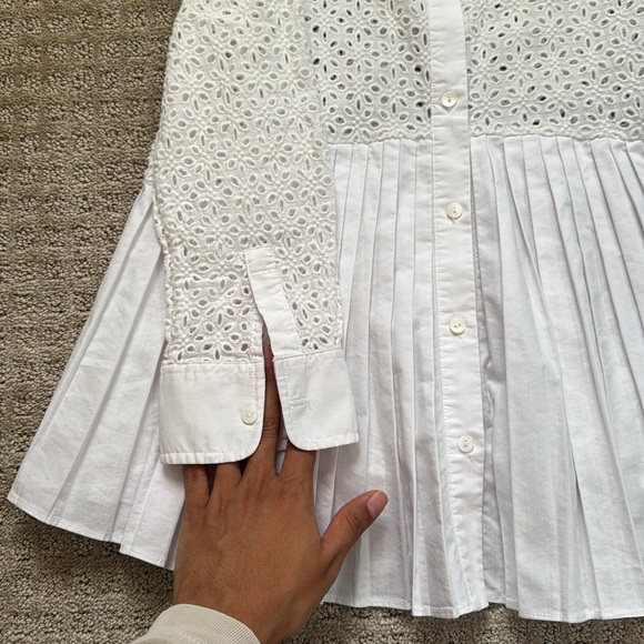 Anthropologie HD Paris Eyelet Empire white pleated blouse size 6 - Picture 3 of 7